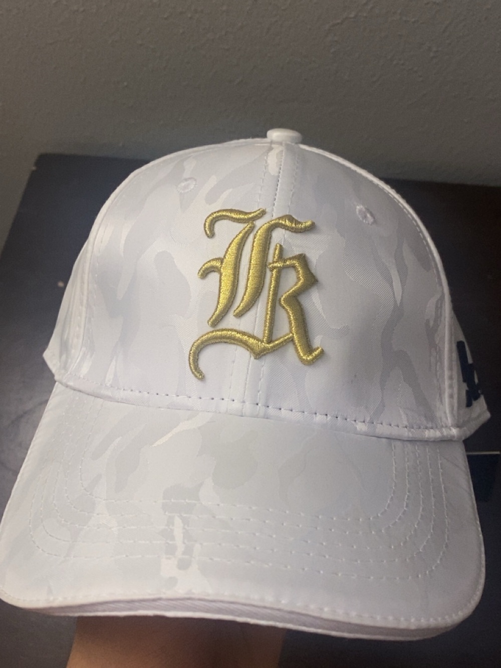 White Baseball Cap with Gold Embroidered Initials